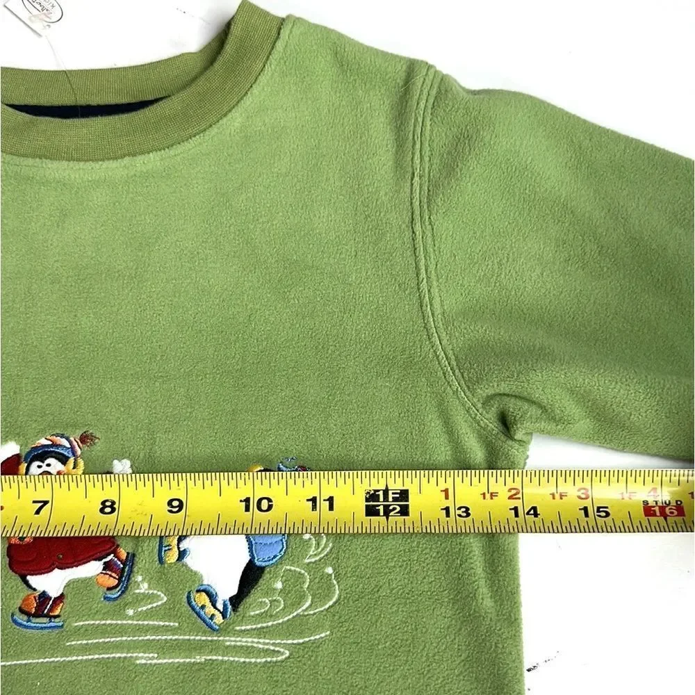 NWT New TALBOTS Kids Vintage Fleece Green Sweatshirt Skating Snowmans size 4